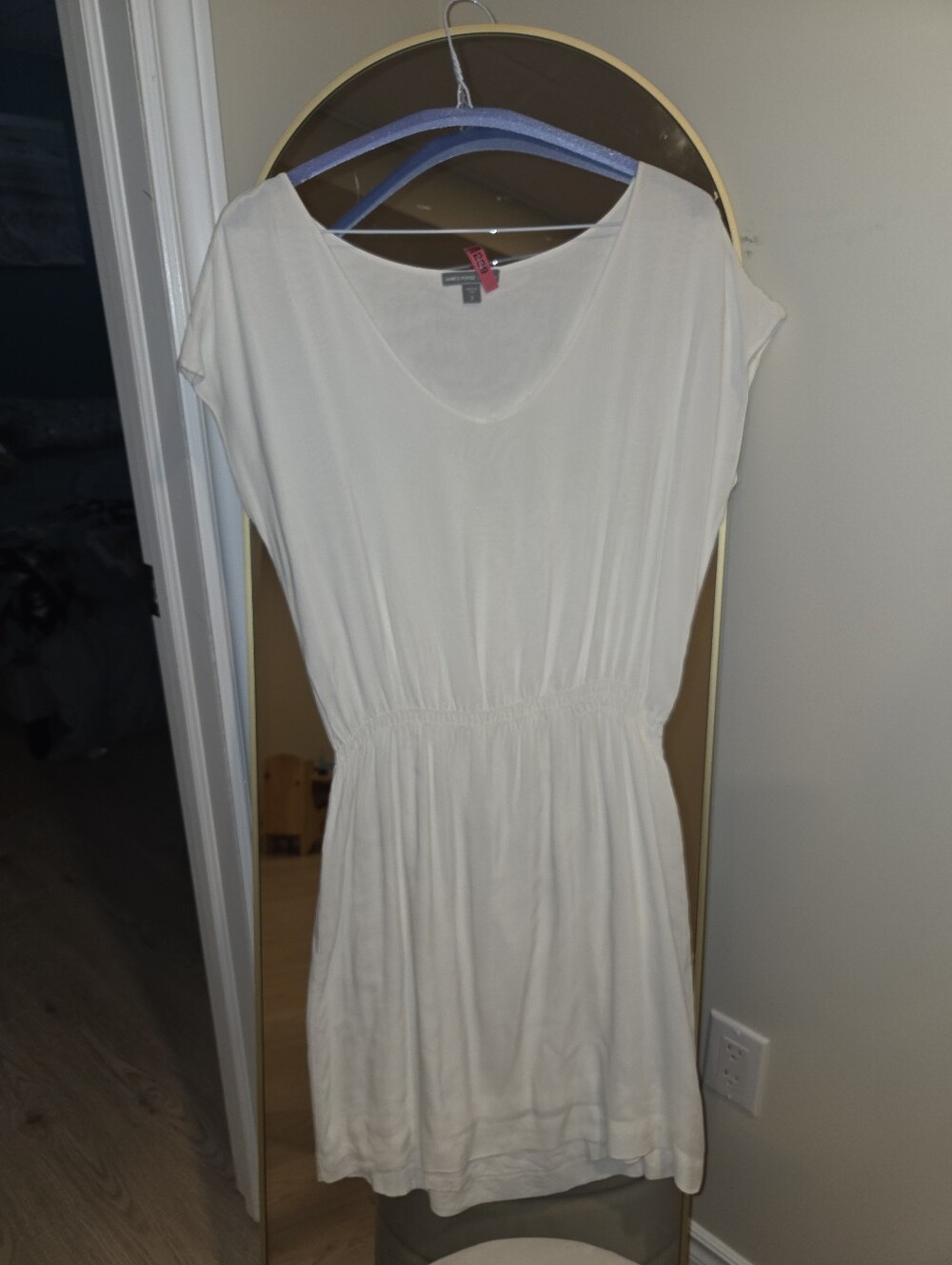 James Perse Cream Short Sleeve V-Neck Tunic Dress